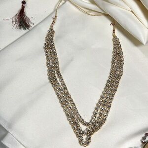 Pakistani Indian gold plated kundan necklace 9 inch long with extra Dor# 1,181